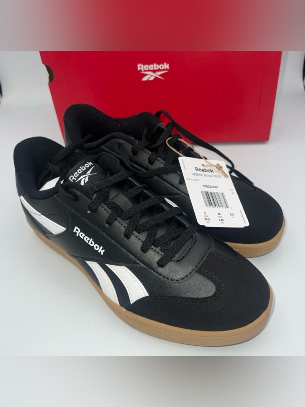 Reebok Smash Edge Sneakers B&W Unisex Size EU38 US Youth 6 / Women’s Size 8 NWB